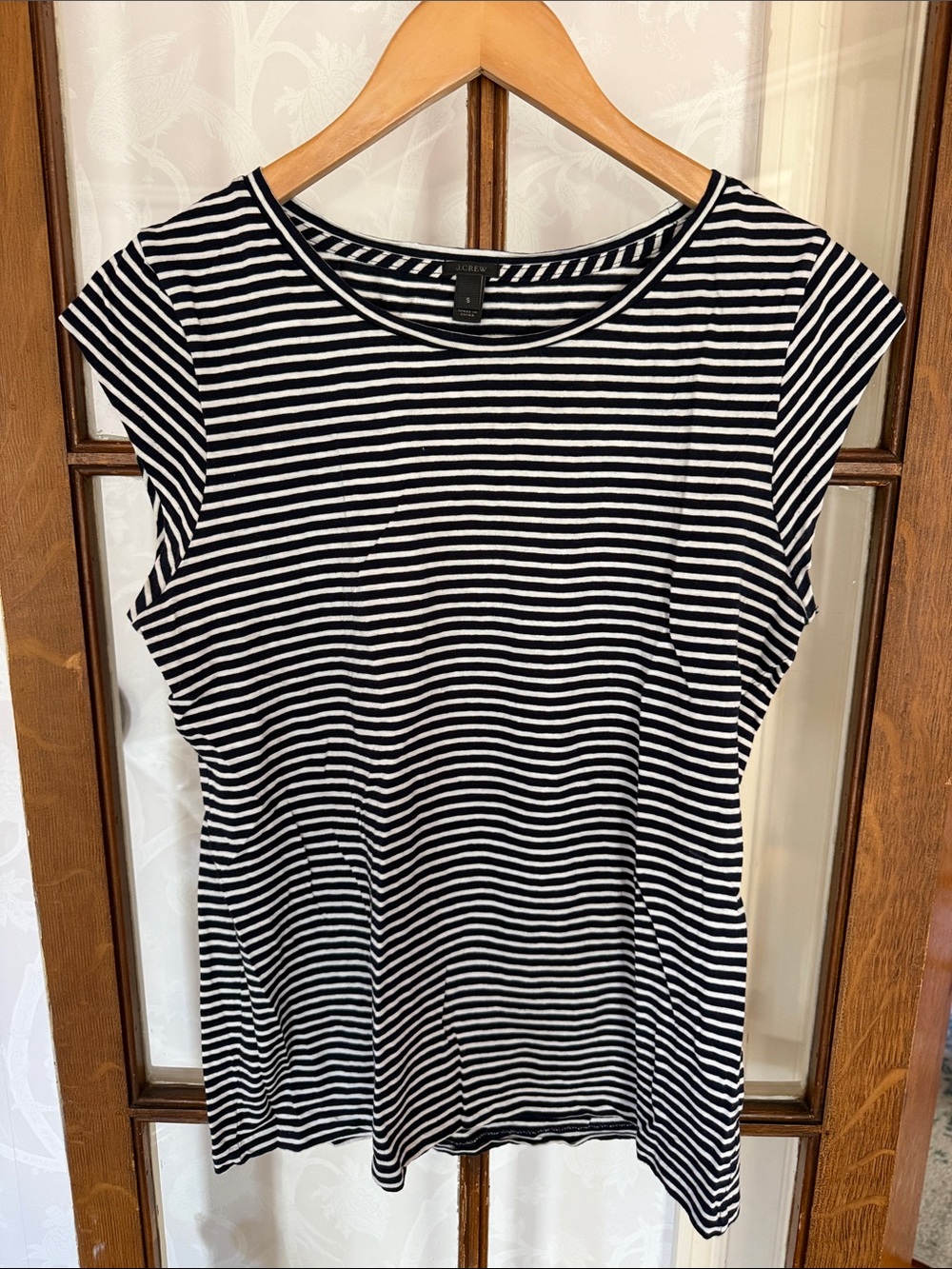J. Crew Black & White Striped Cap-Sleeve Tee